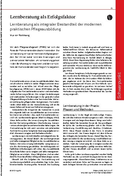 Vorschauseite 1: Lernberatung als Erfolgsfaktor Lernberatung als integraler Bestandteil der modernen praktischen Pflegeausbildung