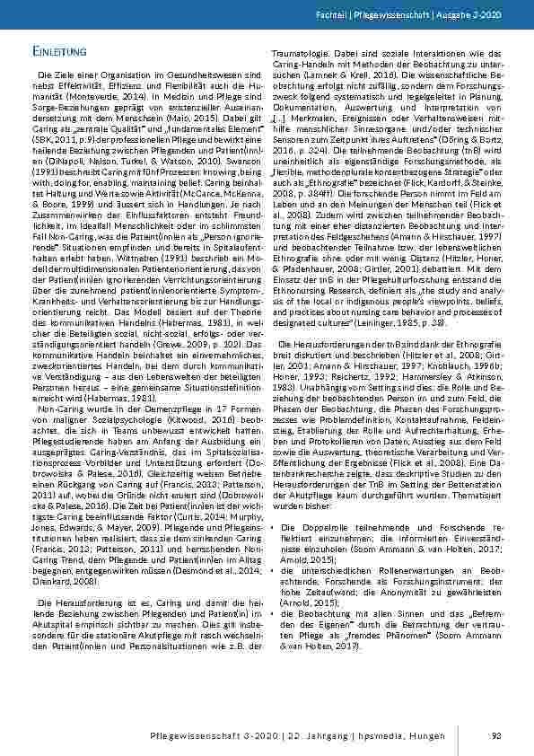 Vorschauseite 2: Die teilnehmende Beobachtung in der Akutpflege: Eine Studie zum Caring-Handeln. Herausforderungen der teilnehmenden Beobachtung in der Akutpflege.