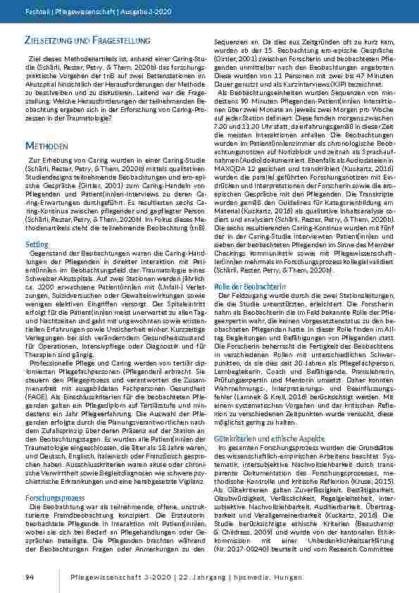 Vorschauseite 3: Die teilnehmende Beobachtung in der Akutpflege: Eine Studie zum Caring-Handeln. Herausforderungen der teilnehmenden Beobachtung in der Akutpflege.