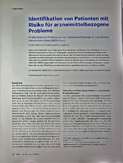 Vorschauseite 1: Identifikation von Patienten mit Risiko für arzneimittelbezogene Probleme