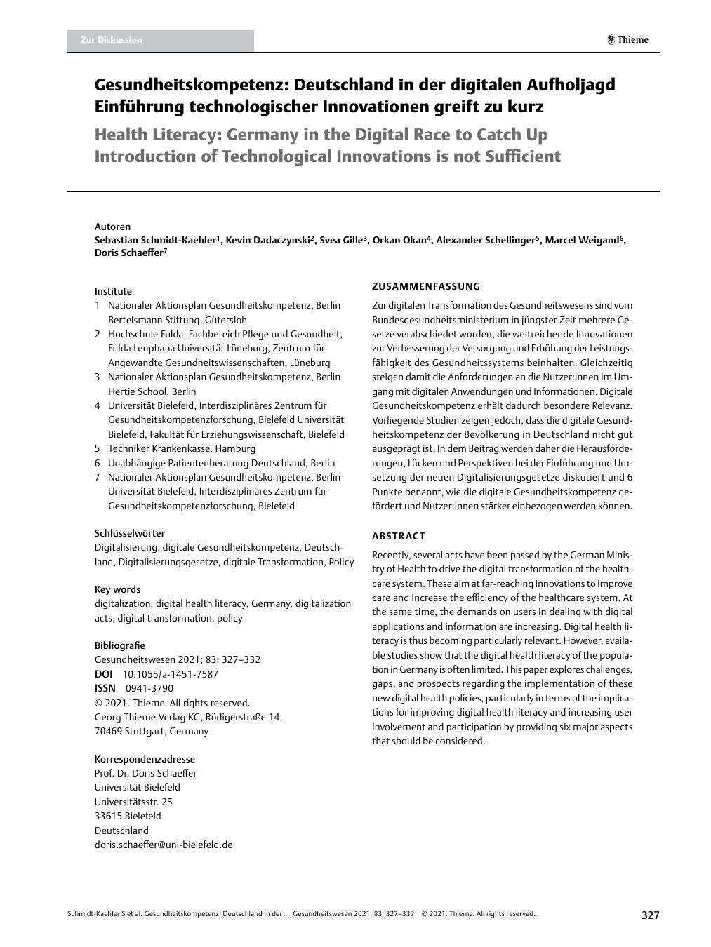 Vorschauseite 1: Gesundheitskompetenz: Deutschland in der digitalen Aufholjagd. Einführung technologischer Innovationen greift zu kurz.