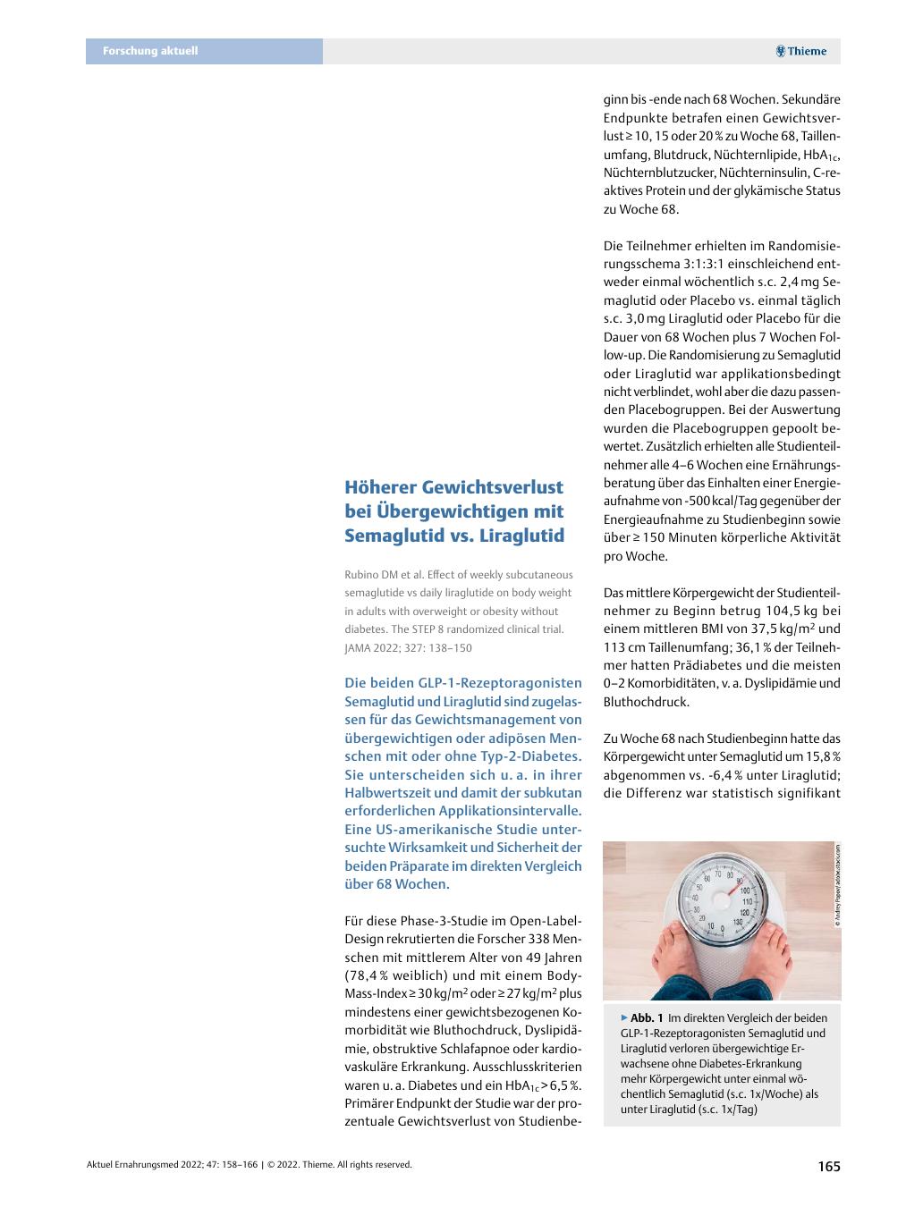 Vorschauseite 1: Höherer Gewichtsverlust bei Übergewichtigen mit Semaglutid vs. Liraglutid