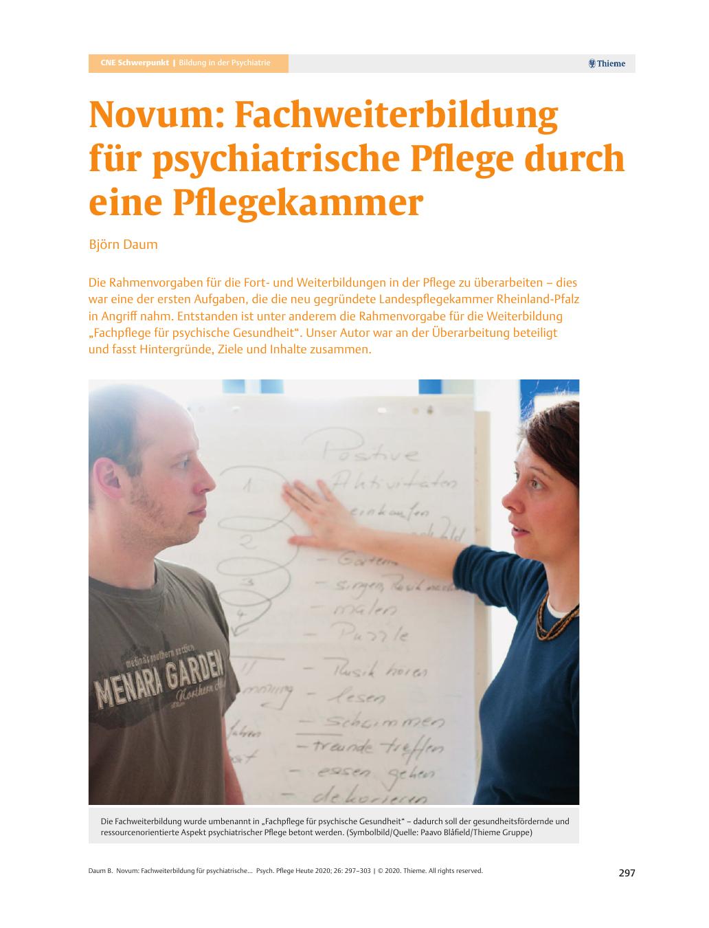 Vorschauseite 1: Novum: Fachweiterbildung für psychiatrische Pflege durch eine Pflegekammer