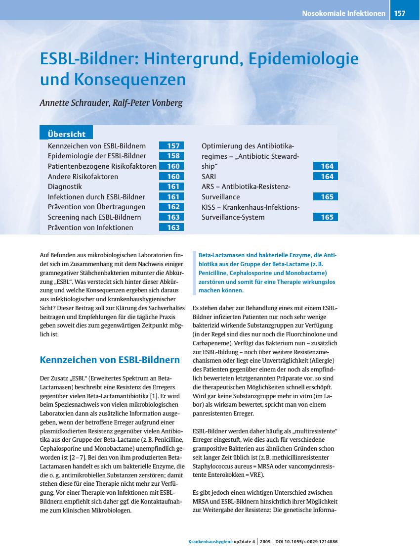 Vorschauseite 1: ESBL-Bildner: Hintergrund, Epidemiologie und Konsequenzen