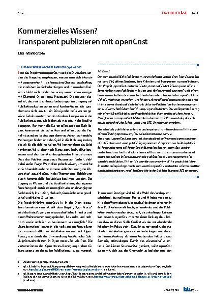 Vorschauseite 1: Kommerzielles Wissen? Transparent publizieren mit openCost