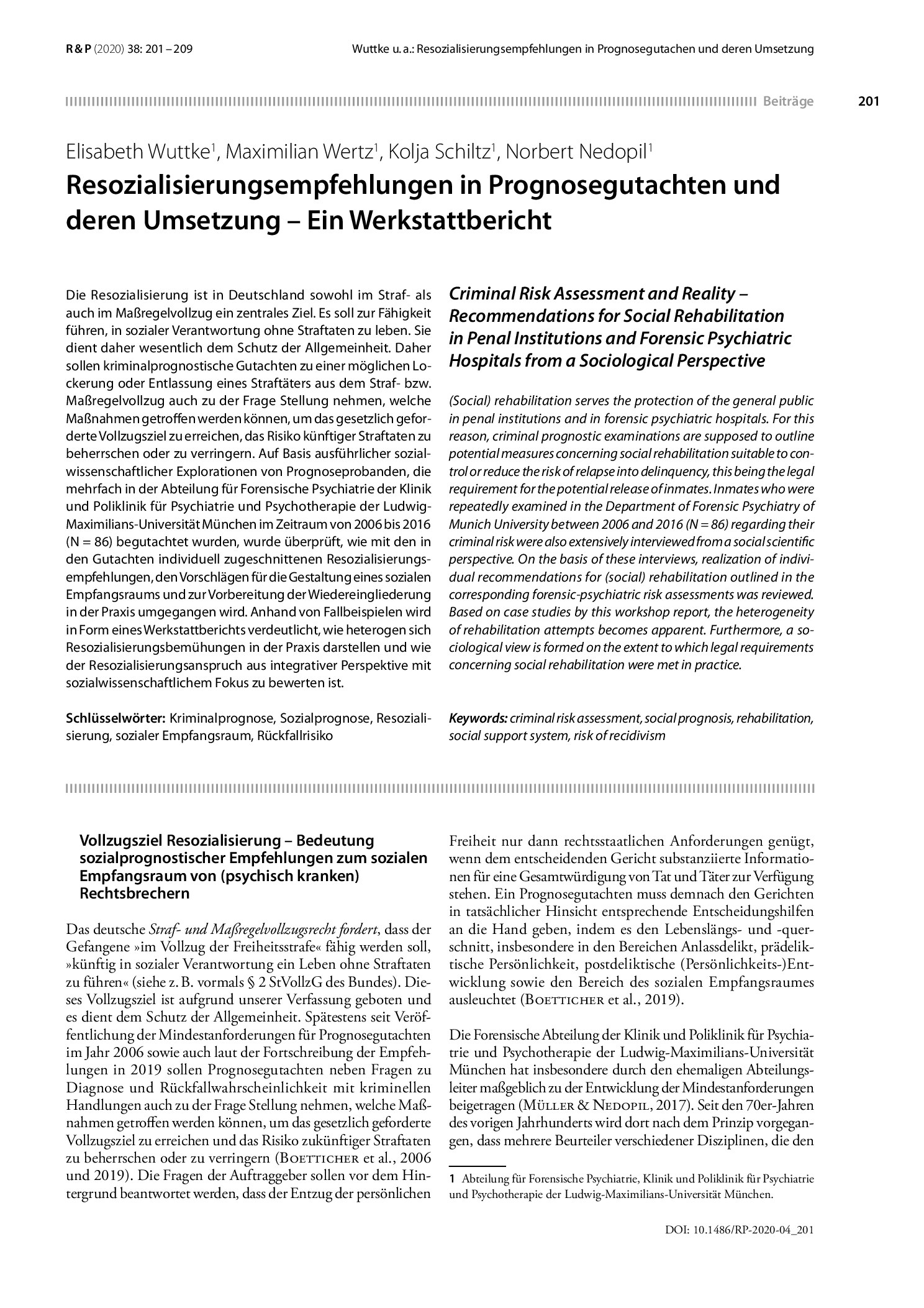 Vorschauseite 1: Resozialisierungsempfehlungen in Prognosegutachten und deren Umsetzung – Ein Werkstattbericht
