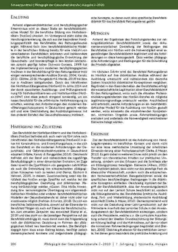 Vorschauseite 2: Handlungsorientierte berufliche Bildung im Rettungsdienst: Ein berufsfelddidaktisches Modell für die Ausbildung von Notfallsanitätern.