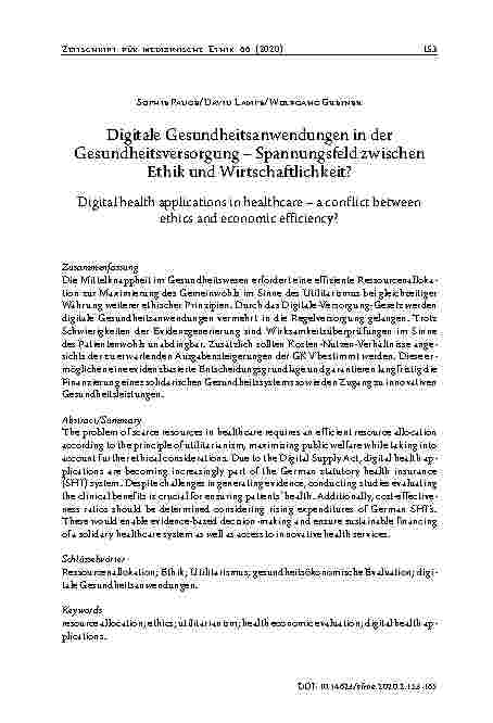Vorschauseite 1: Digitale Gesundheitsanwendungen in der Gesundheitsversorgung – Spannungsfeld zwischen Ethik und Wirtschaftlichkeit?