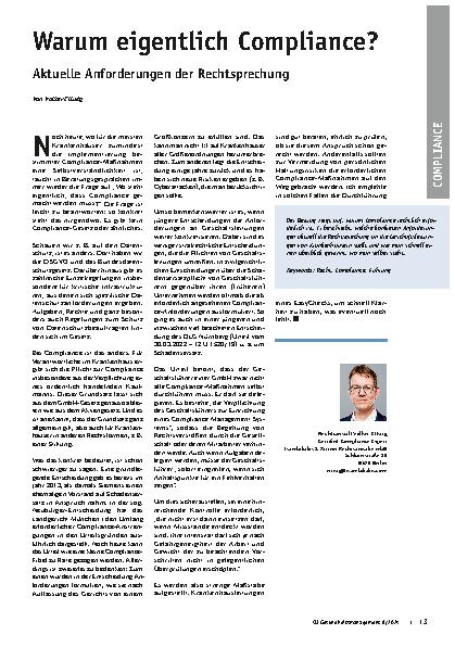 Vorschauseite 1: Warum eigentlich Compliance? Aktuelle Anforderungen der Rechtsprechung.
