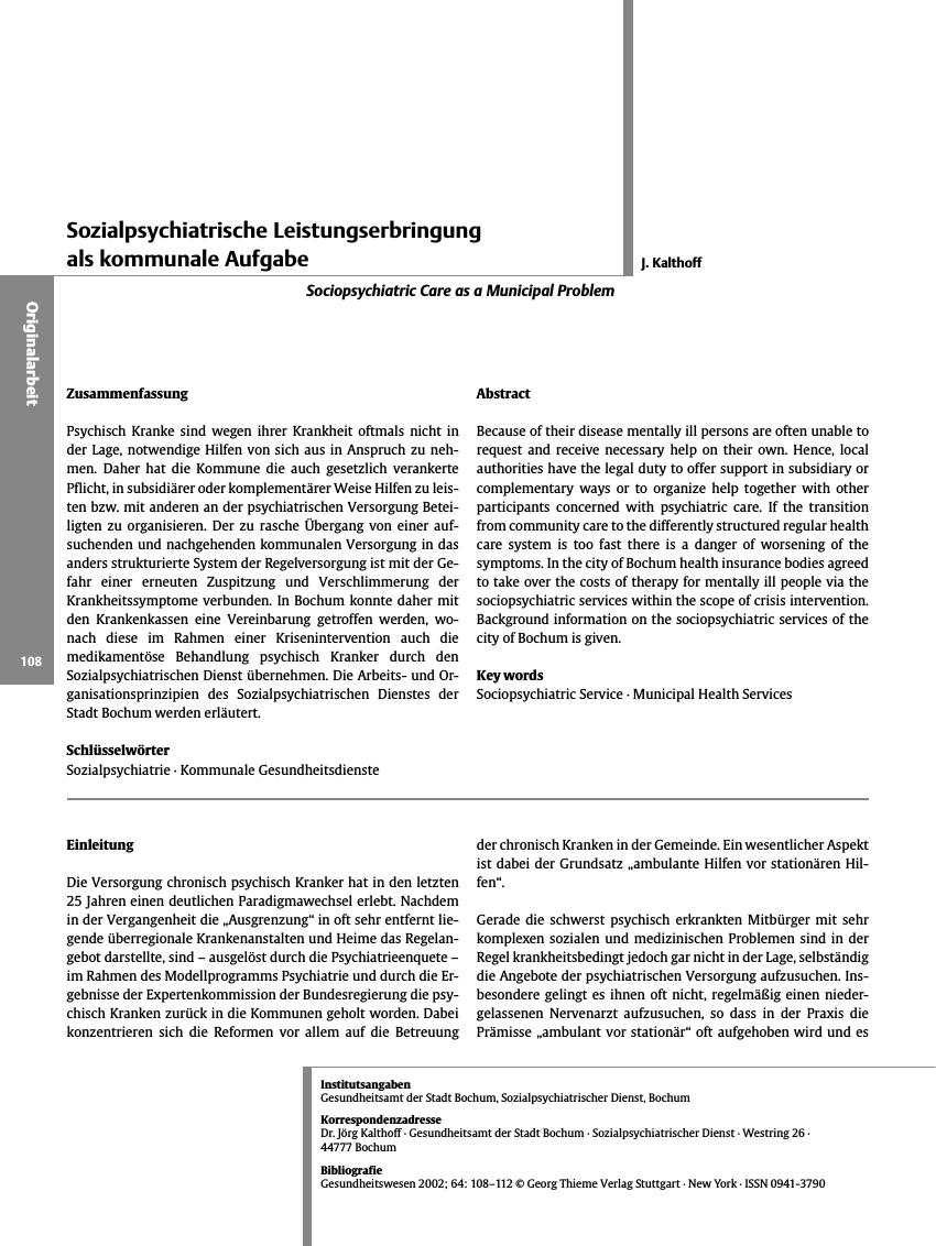 Vorschauseite 1: Sozialpsychiatrische Leistungserbringung als kommunale Aufgabe