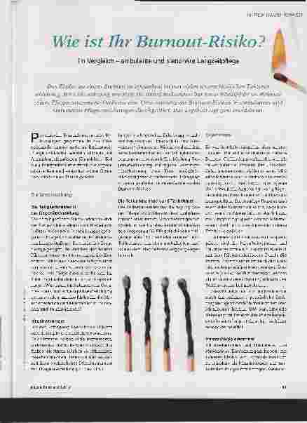 Vorschauseite 1: Wie ist Ihr Bumout-Risiko? Im Vergleich - ambulante und stationäre Langzeitpflege