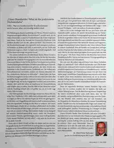 Vorschauseite 1: Unser Shareholder Value ist die praktizierte Nächstenliebe.