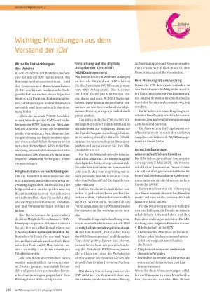 Vorschauseite 1: Wichtige Mitteilungen aus dem Vorstand der ICW