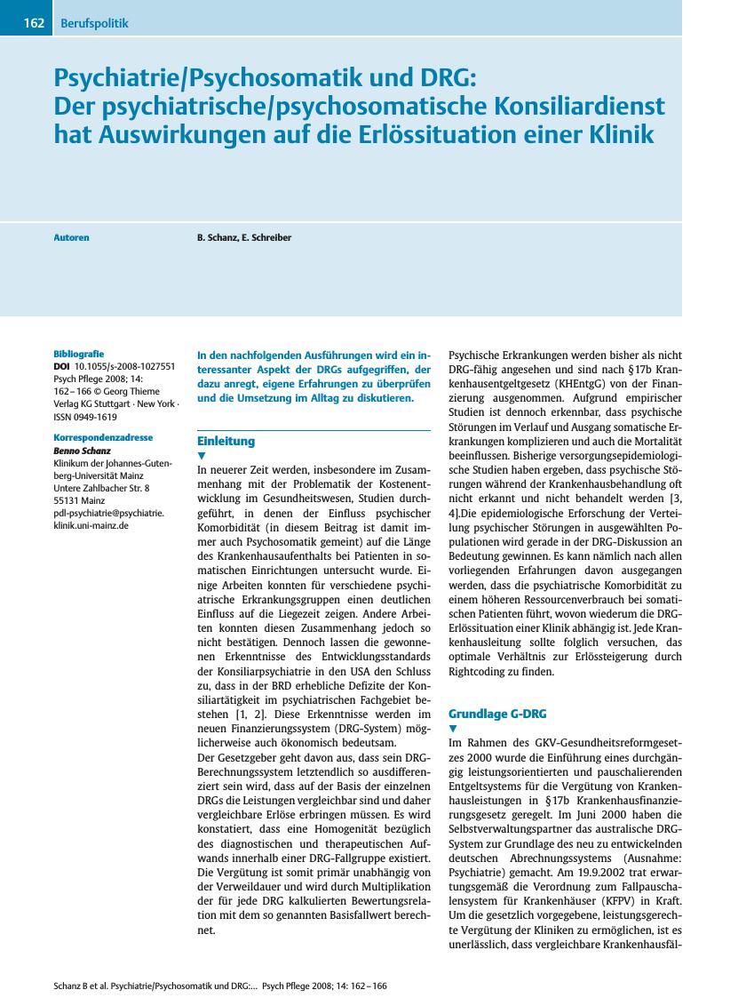 Vorschauseite 1: Psychiatrie/Psychosomatik und DRG: Der psychiatrische/psychosomatische Konsiliardienst hat Auswirkungen auf die Erlössituation einer Klinik