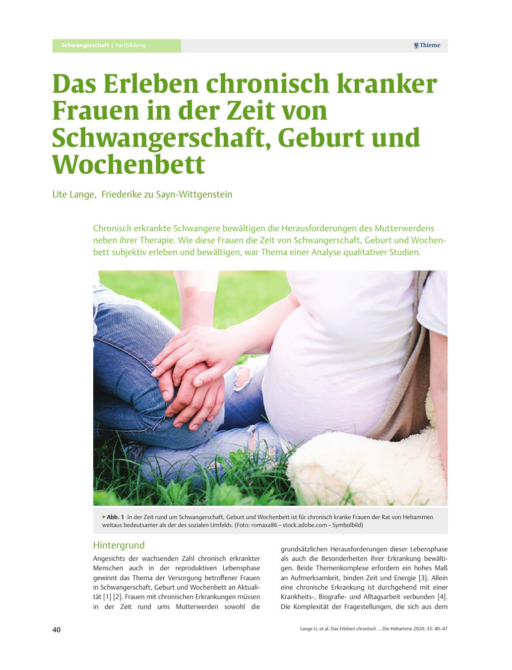 Vorschauseite 1: Das Erleben chronisch kranker Frauen in der Zeit von Schwangerschaft, Geburt und Wochenbett