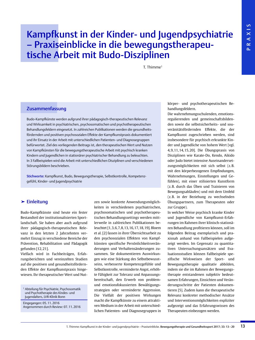 Vorschauseite 1: Kampfkunst in der Kinderund Jugendpsychiatrie – Praxiseinblicke in die bewegungstherapeutische Arbeit mit Budo-Disziplinen