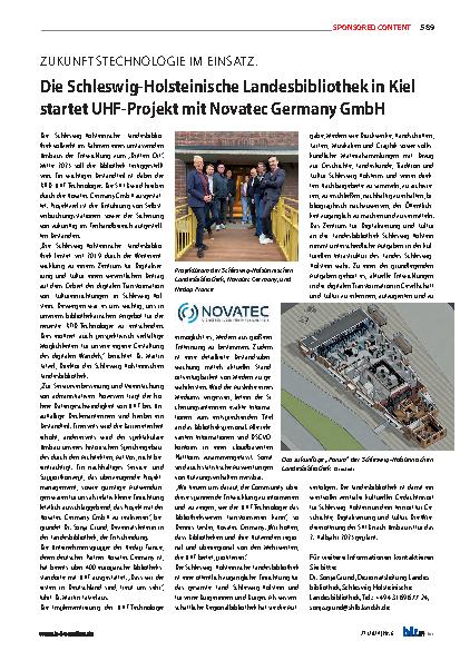 Vorschauseite 1: Die Schleswig-Holsteinische Landesbibliothek in Kiel startet RFID-Projekt mit Novatec Germany GmbH.