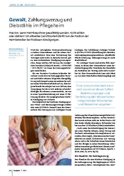 Vorschauseite 1: Gewalt, Zahlungsverzug und Diebstähle im Pflegeheim