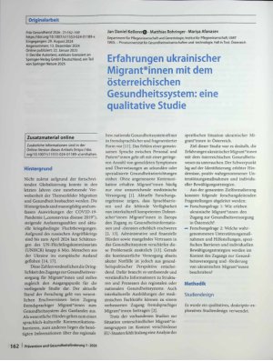 Vorschauseite 1: Erfahrungen ukrainischer Migrant*innen mit dem österreichischen Gesundheitssystem: eine qualitative Studie