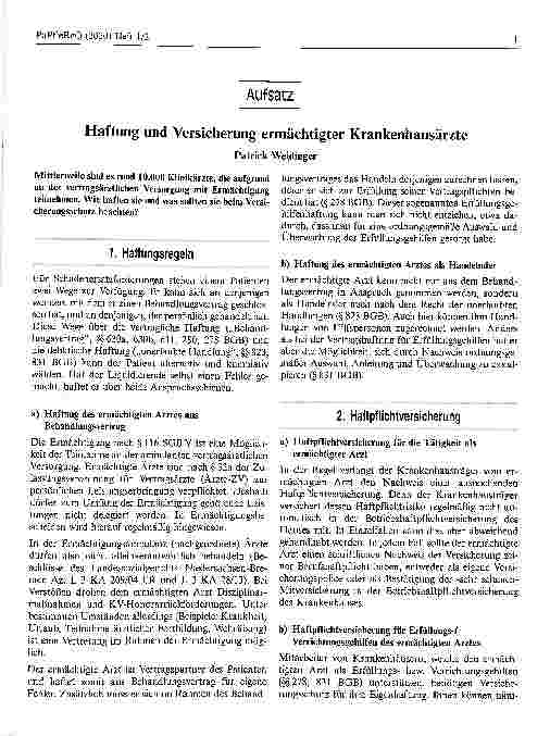 Vorschauseite 1: Haftung und Versicherung ermächtigter Krankenhausärzte