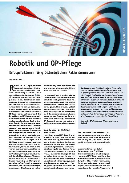 Vorschauseite 1: Robotik und OP-Pflege Erfolgsfaktoren für größtmöglichen Patientennutzen