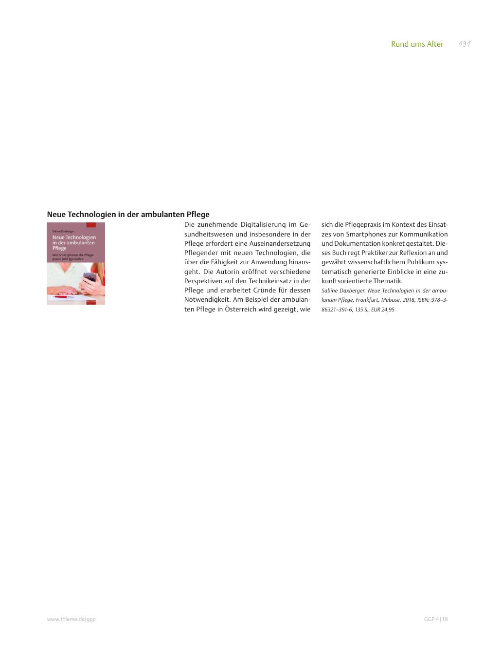Vorschauseite 1: Buchtipp: Neue Technologien in der ambulanten Pflege