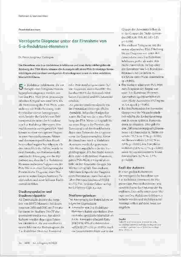 Vorschauseite 1: Verzögerte Diagnose unter der Einnahme von 5-alpha-Reduktase-Hemmern