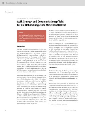 Vorschauseite 1: Aufklärungsund Dokumentationspflicht für die Behandlung einer Mittelhandfraktur