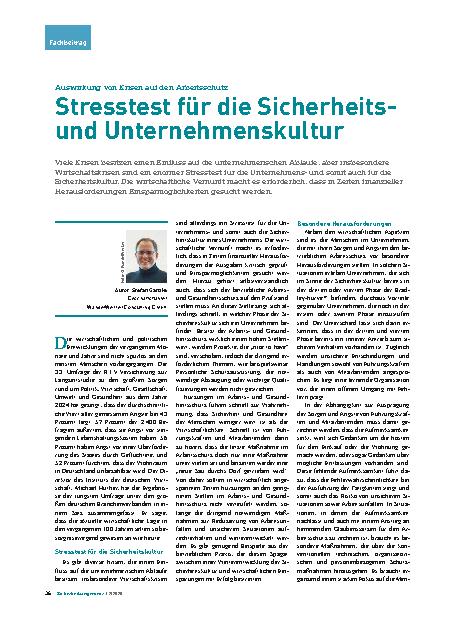 Vorschauseite 1: Auswirkung von Krisen auf den Arbeitsschutz Stresstest für die Sicherheitsund Unternehmenskultur