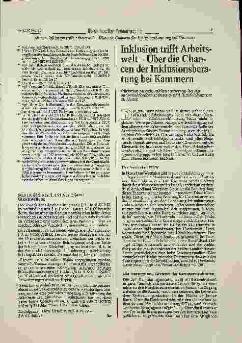 Vorschauseite 1: Inklusion trifft Arbeitswelt - Über die Chancen der Inklusionsberatung bei Kammern