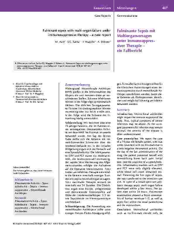 Vorschauseite 1: Fulminante Sepsis mit Multiorganversagen unter immunsuppressiver Therapie – ein Fallbericht