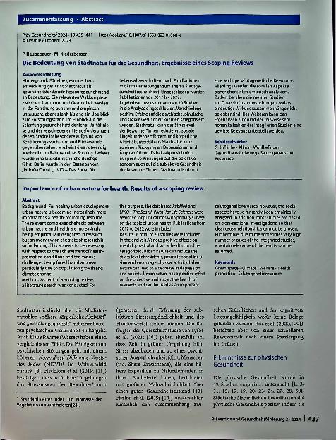 Vorschauseite 3: Die Bedeutung von Stadtnatur für die Gesundheit: Ergebnisse eines Scoping Reviews
