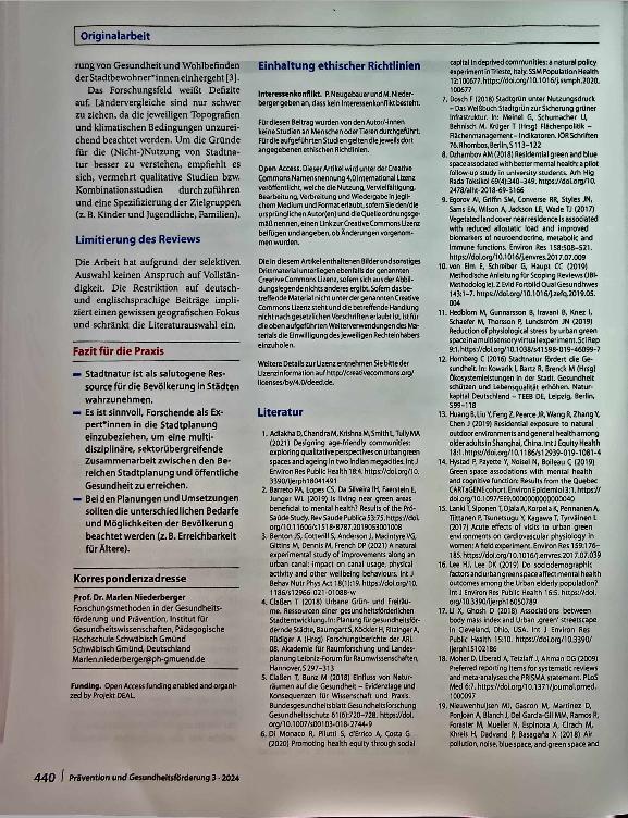 Vorschauseite 6: Die Bedeutung von Stadtnatur für die Gesundheit: Ergebnisse eines Scoping Reviews