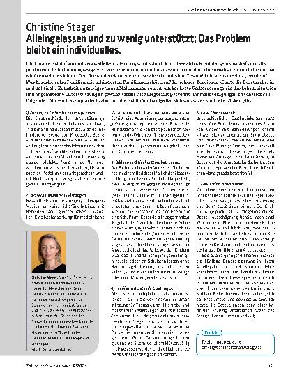 Vorschauseite 1: Alleingelassen und zu wenig unterstützt: Das Problem bleibt ein individuelles.