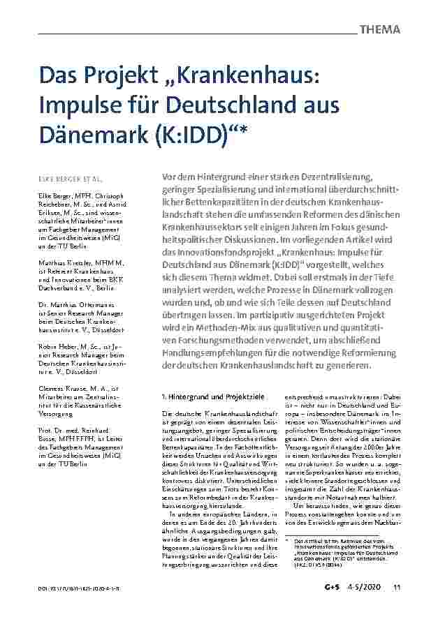 Vorschauseite 1: Das Projekt „Krankenhaus: Impulse für Deutschland aus Dänemark (K:IDD)“