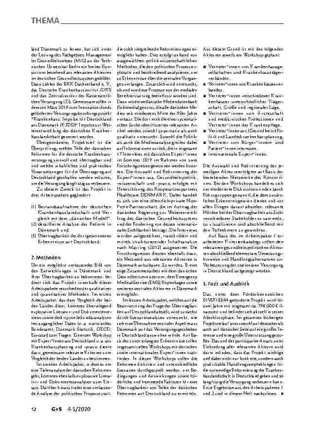 Vorschauseite 2: Das Projekt „Krankenhaus: Impulse für Deutschland aus Dänemark (K:IDD)“