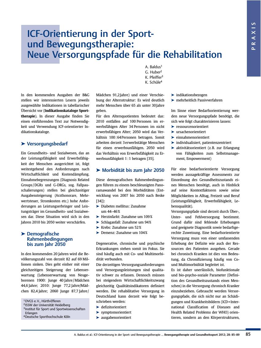 Vorschauseite 1: ICF-Orientierung in der Sportund Bewegungstherapie: Neue Versorgungspfade für die Rehabilitation