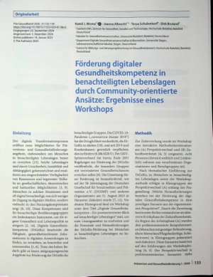 Vorschauseite 1: Förderung digitaler Gesundheitskompetenz in benachteiligten Lebenslagen durch Community-orientierte Ansätze: Ergebnisse eines Workshops