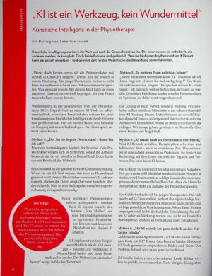 Vorschauseite 1: „Kl ist ein Werkzeug, kein Wundermittel“ Künstliche Intelligenz in der Physiotherapie