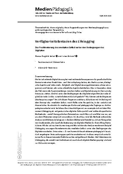 Vorschauseite 1: Verfügbarkeitsfantasien des Lifelogging: Zur Positionierung des medialen Selbst unter den Bedingungen des Digitalen