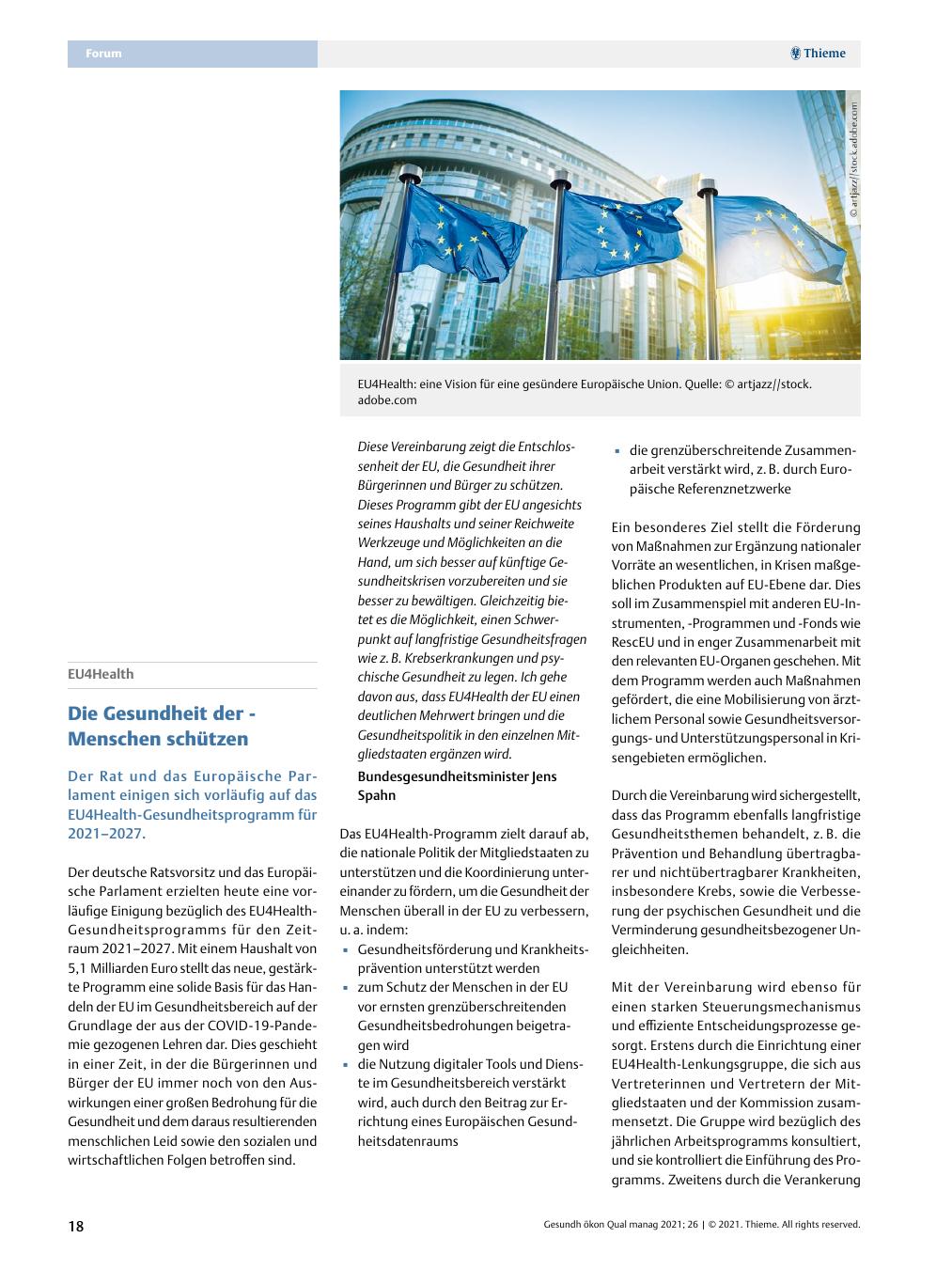 Vorschauseite 1: EU4Health – Die Gesundheit der Menschen schützen