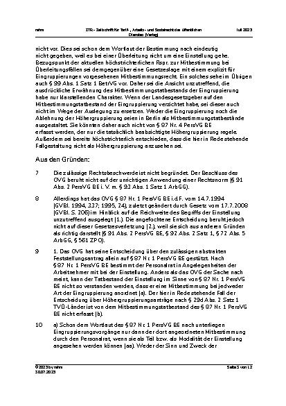 Vorschauseite 3: III. Personalvertretungsund Betriebsverfassungsrecht Mitbestimmung bei Höhergruppierungsanträgen nach § 29d TVÜ-Länder