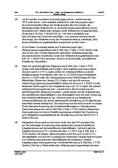 Vorschauseite 6: III. Personalvertretungsund Betriebsverfassungsrecht Mitbestimmung bei Höhergruppierungsanträgen nach § 29d TVÜ-Länder