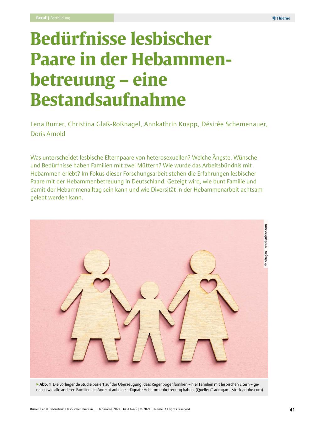 Vorschauseite 1: Bedürfnisse lesbischer Paare in der Hebammenbetreuung – eine Bestandsaufnahme