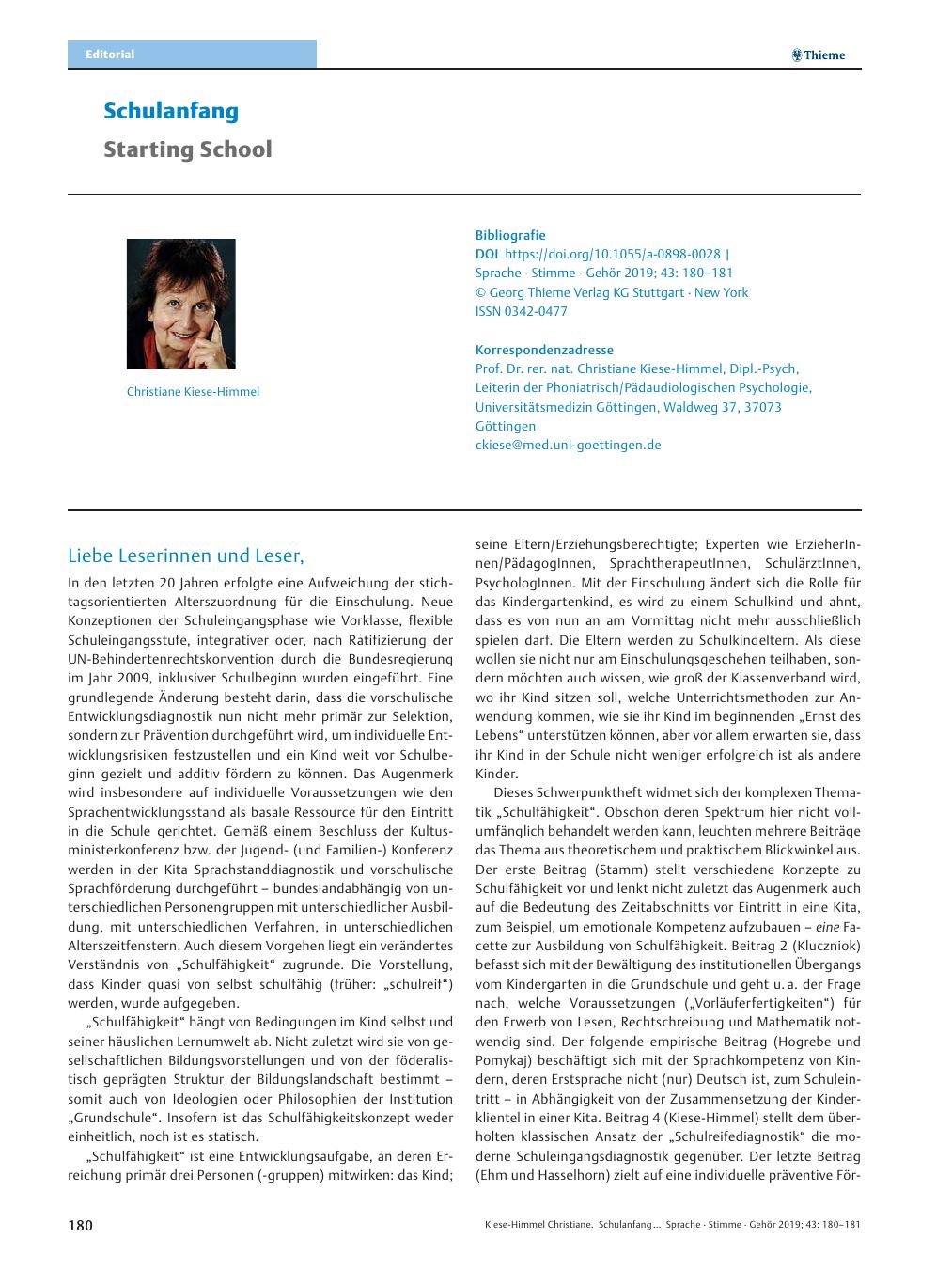 Vorschauseite 1: Schulanfang