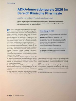 Vorschauseite 1: ADKA-Innovationspreis 2026 im Bereich Klinische Pharmazie