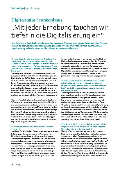 Vorschauseite 1: Digitalradar Krankenhaus „Mit jeder Erhebung tauchen wir tiefer in die Digitalisierung ein“