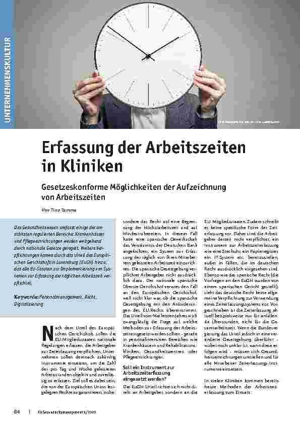 Vorschauseite 1: Erfassung der Arbeitszeiten in Kliniken: Gesetzeskonforme Möglichkeiten der Aufzeichnung von Arbeitszeiten
