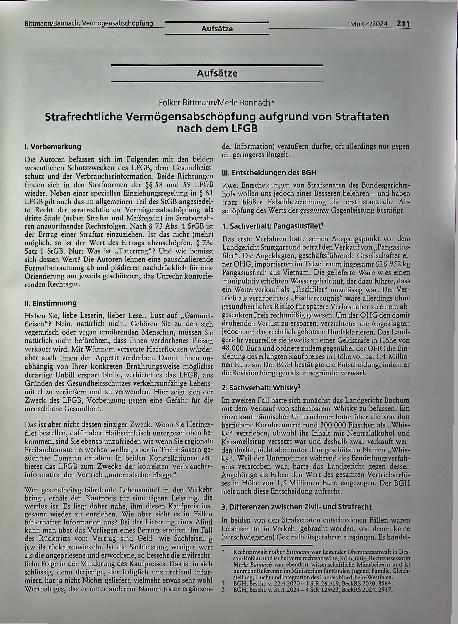 Vorschauseite 1: Strafrechtliche Vermögensabschöpfung aufgrund von Straftaten nach dem LFGB