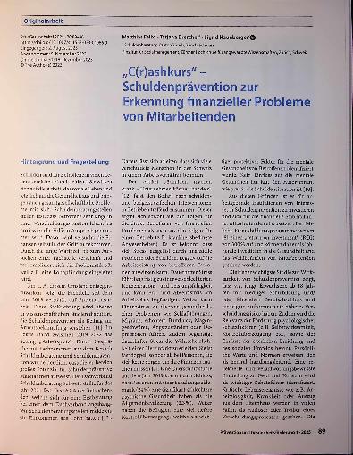 Vorschauseite 1: „C(r)ashkurs" - Schuldenprävention zur Erkennung finanzieller Probleme von Mitarbeitenden